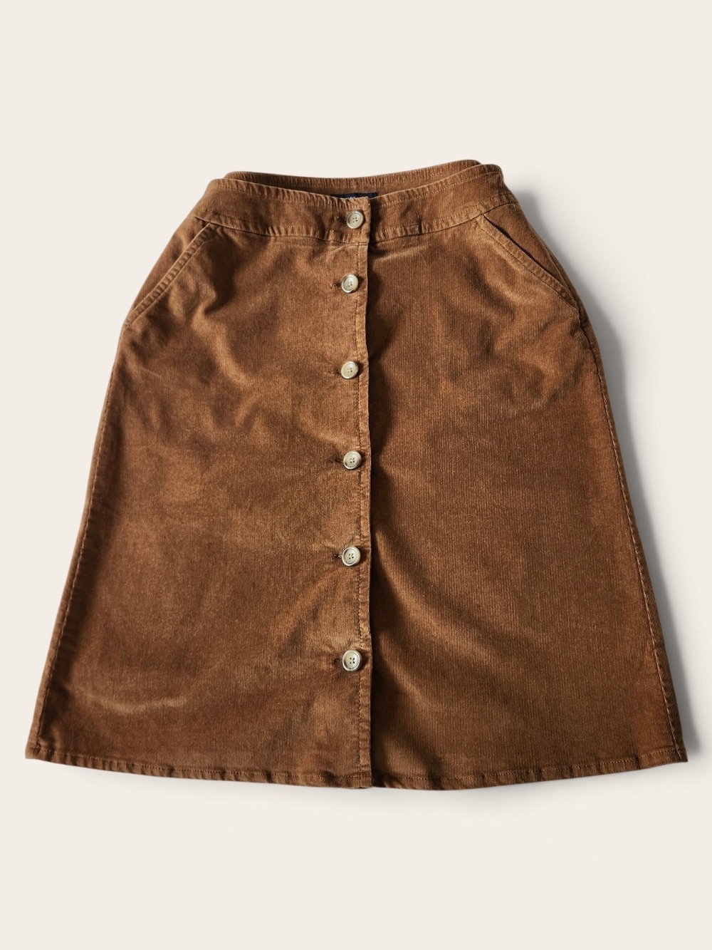 Vintage Brown Corduroy Skirt With Button Front
